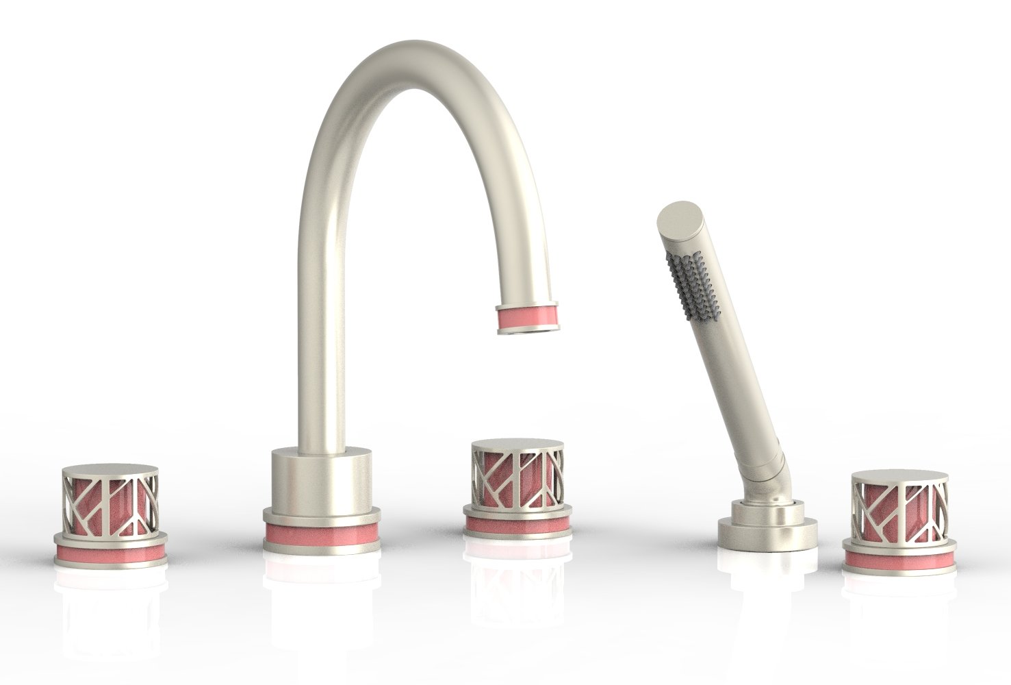 1-3/8" - Burnished Nickel - JOLIE Deck Tub Set with Hand Shower - Round Handles with "Pink" Accents 222-48 by Phylrich - New York Hardware