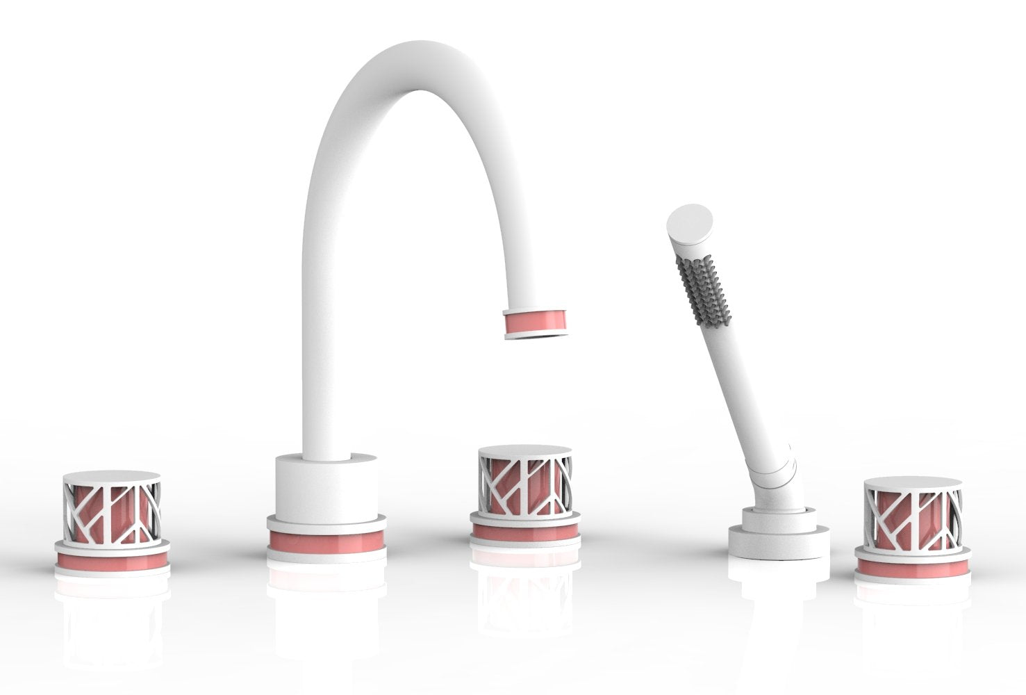 1-3/8" - Satin White - JOLIE Deck Tub Set with Hand Shower - Round Handles with "Pink" Accents 222-48 by Phylrich - New York Hardware