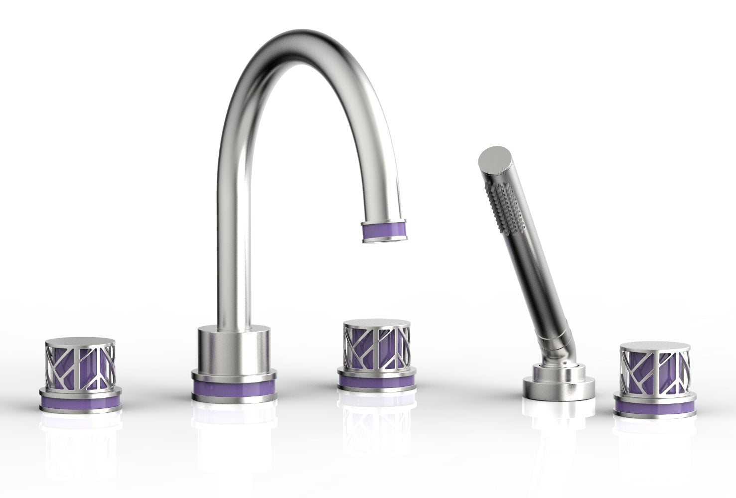 1-3/8" - Satin Chrome - JOLIE Deck Tub Set with Hand Shower - Round Handles with "Purple" Accents 222-48 by Phylrich - New York Hardware