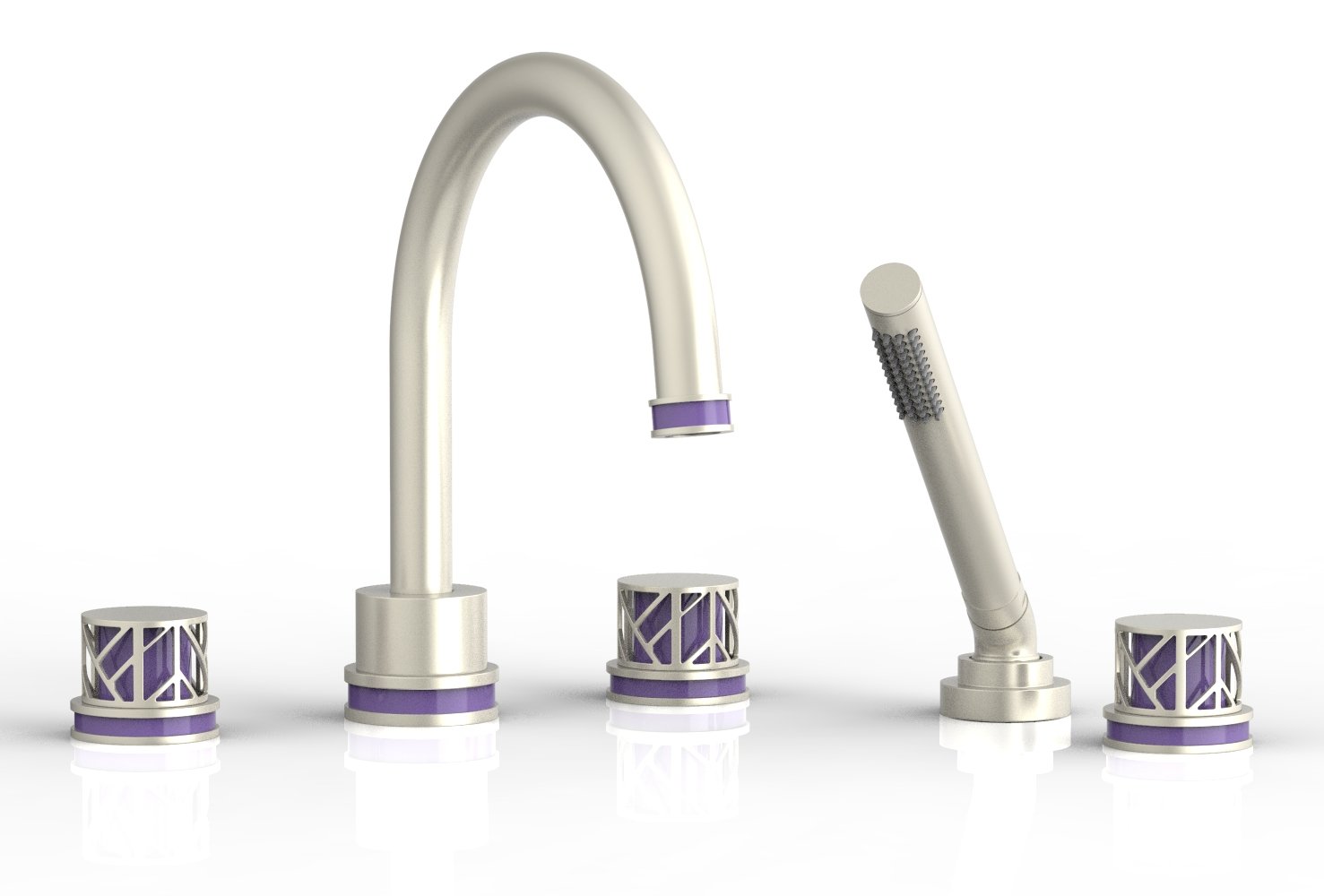 1-3/8" - Burnished Nickel - JOLIE Deck Tub Set with Hand Shower - Round Handles with "Purple" Accents 222-48 by Phylrich - New York Hardware