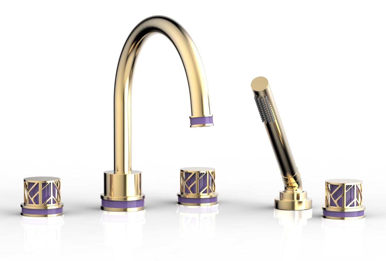 1-3/8" - Polished Nickel - JOLIE Deck Tub Set with Hand Shower - Round Handles with "Purple" Accents 222-48 by Phylrich - New York Hardware