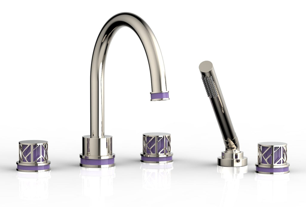 1-3/8" - Polished Chrome - JOLIE Deck Tub Set with Hand Shower - Round Handles with "Purple" Accents 222-48 by Phylrich - New York Hardware