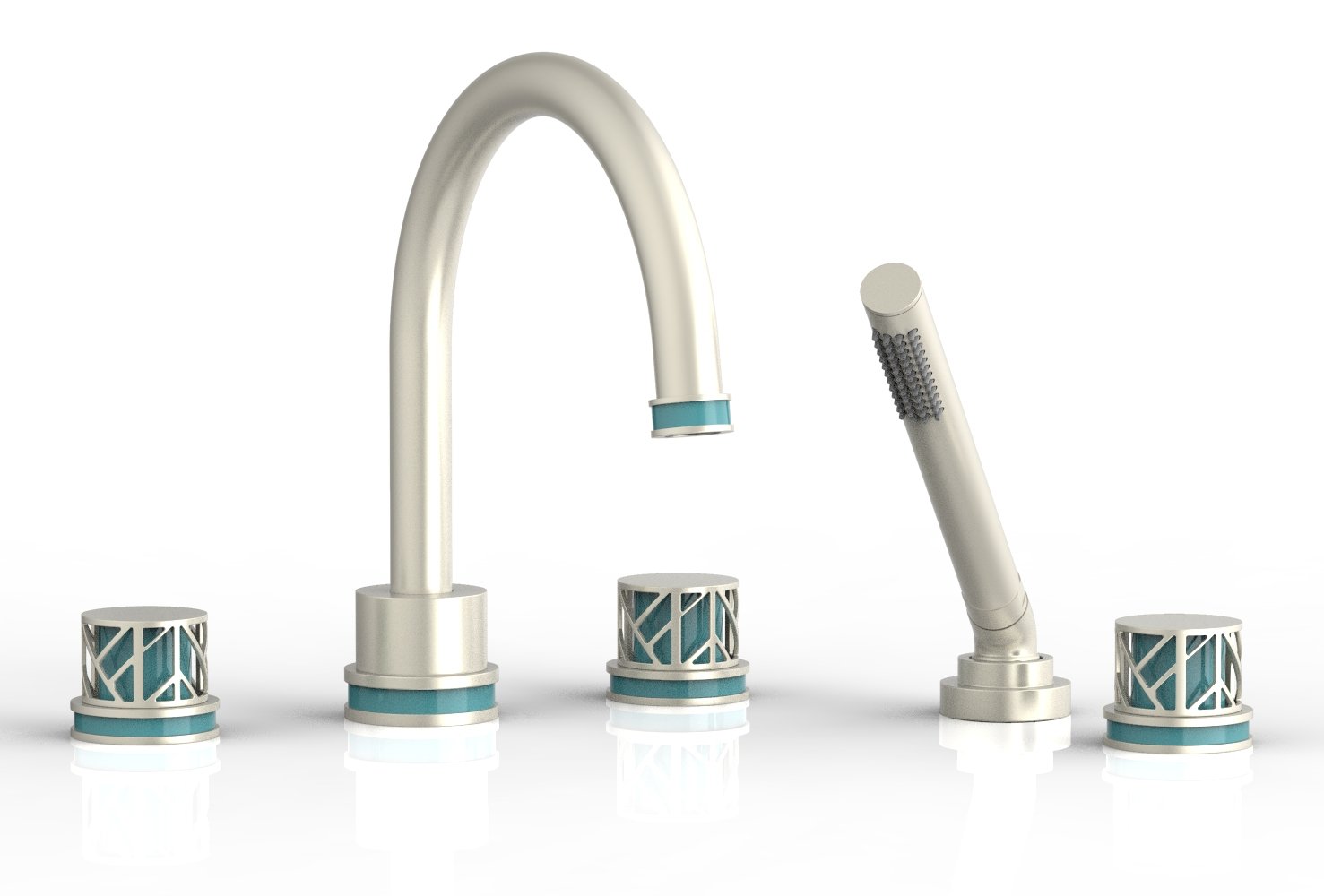 1-3/8" - Burnished Nickel - JOLIE Deck Tub Set with Hand Shower - Round Handles with "Turquoise" Accents 222-48 by Phylrich - New York Hardware