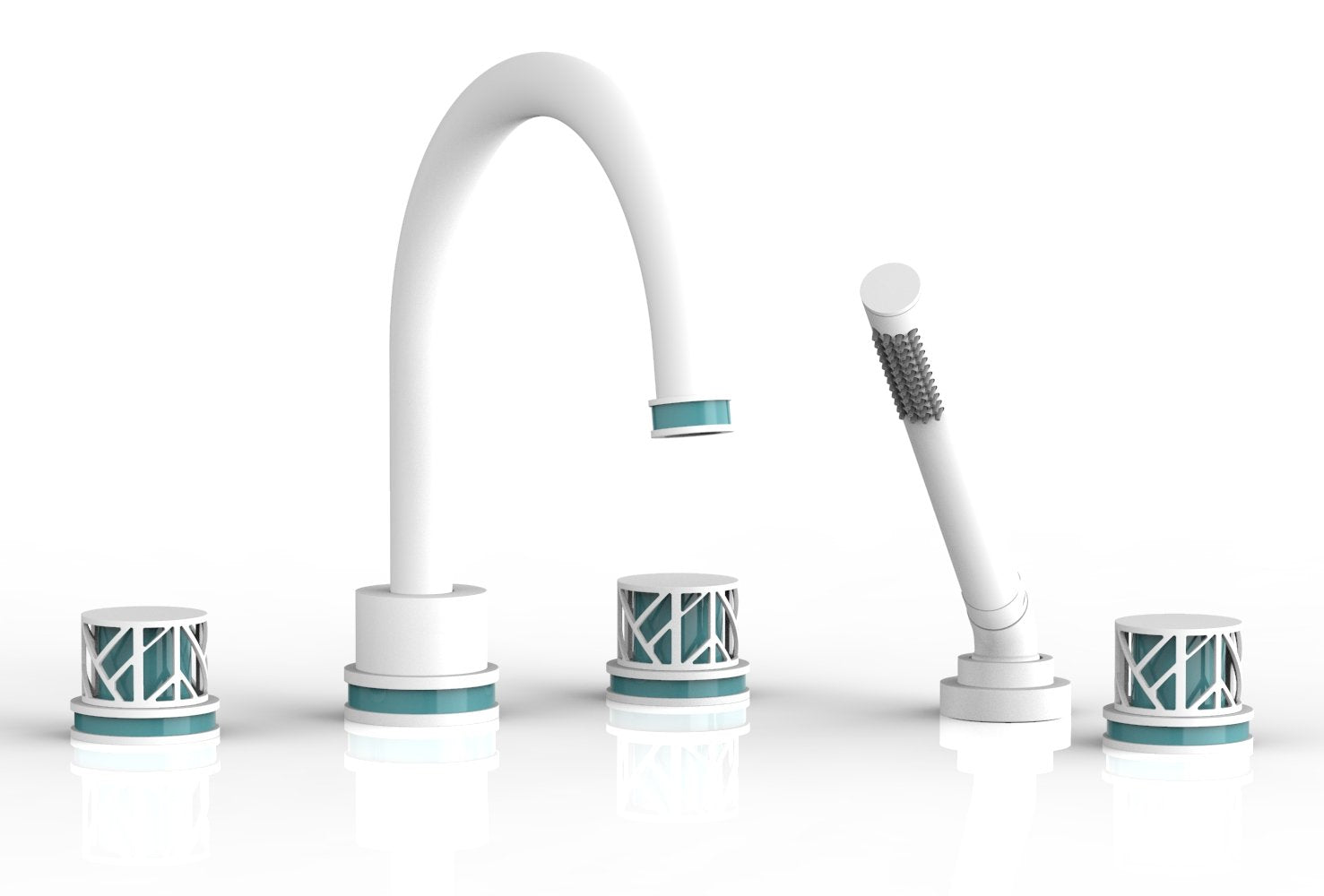 1-3/8" - Satin White - JOLIE Deck Tub Set with Hand Shower - Round Handles with "Turquoise" Accents 222-48 by Phylrich - New York Hardware