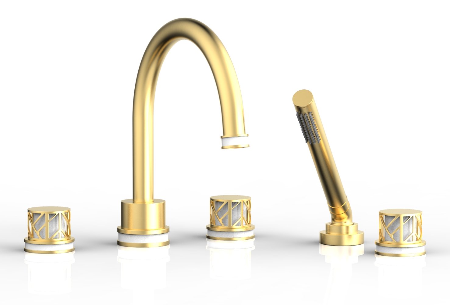 1-3/8" - Burnished Gold - JOLIE Deck Tub Set with Hand Shower - Round Handles with "White" Accents 222-48 by Phylrich - New York Hardware