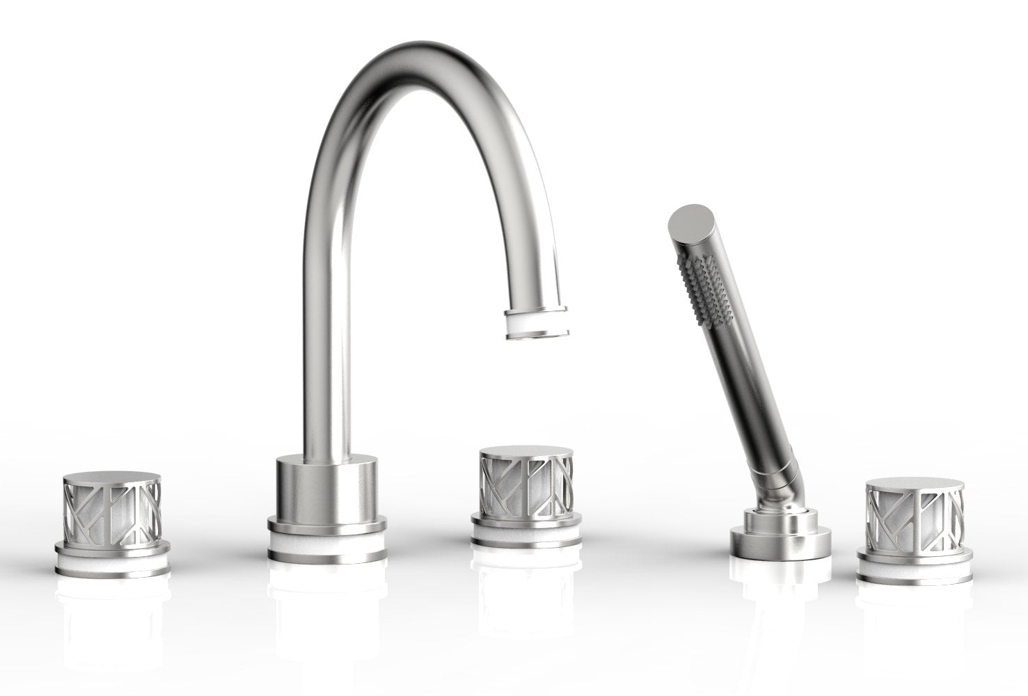 1-3/8" - Satin Chrome - JOLIE Deck Tub Set with Hand Shower - Round Handles with "White" Accents 222-48 by Phylrich - New York Hardware