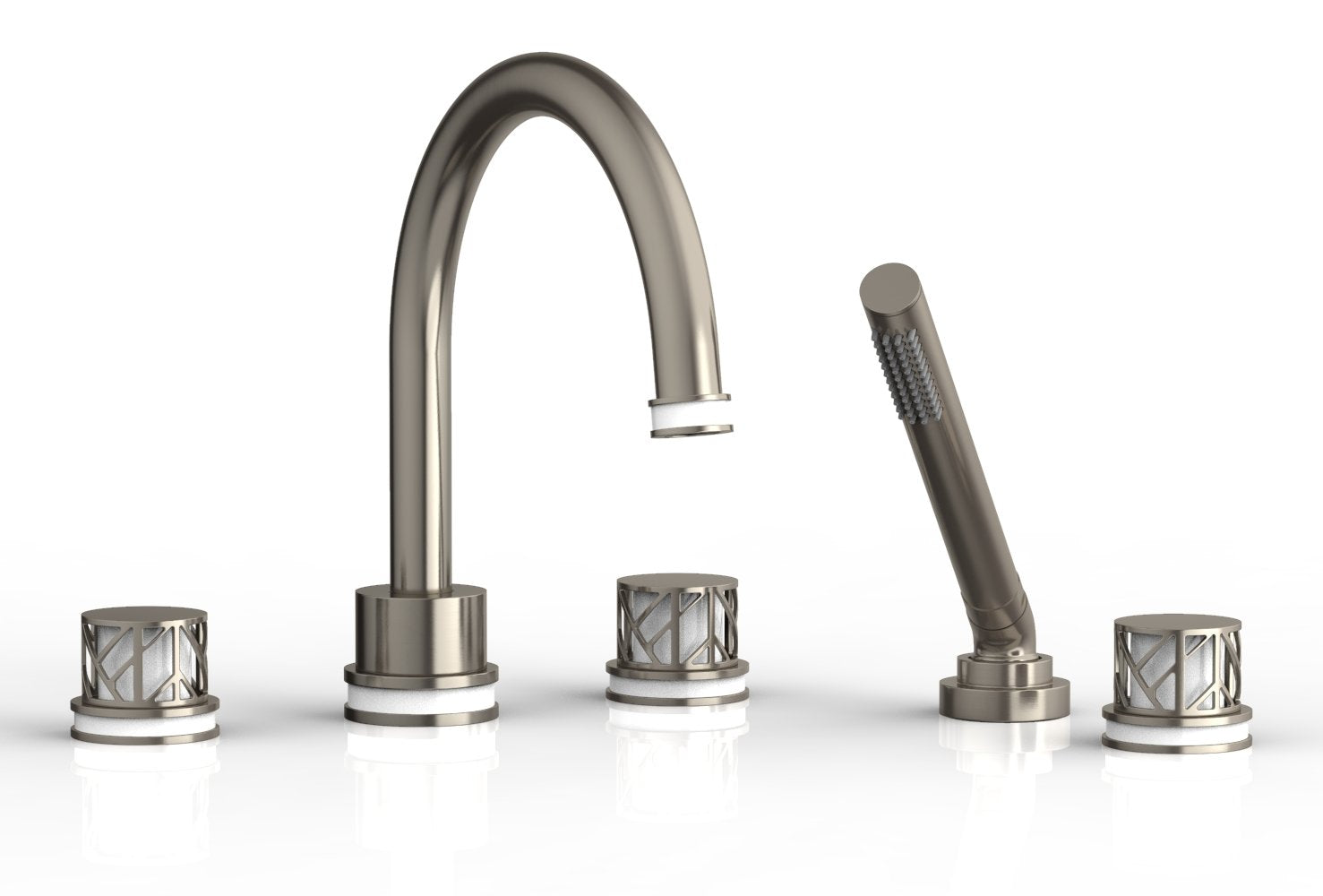 1-3/8" - Pewter - JOLIE Deck Tub Set with Hand Shower - Round Handles with "White" Accents 222-48 by Phylrich - New York Hardware