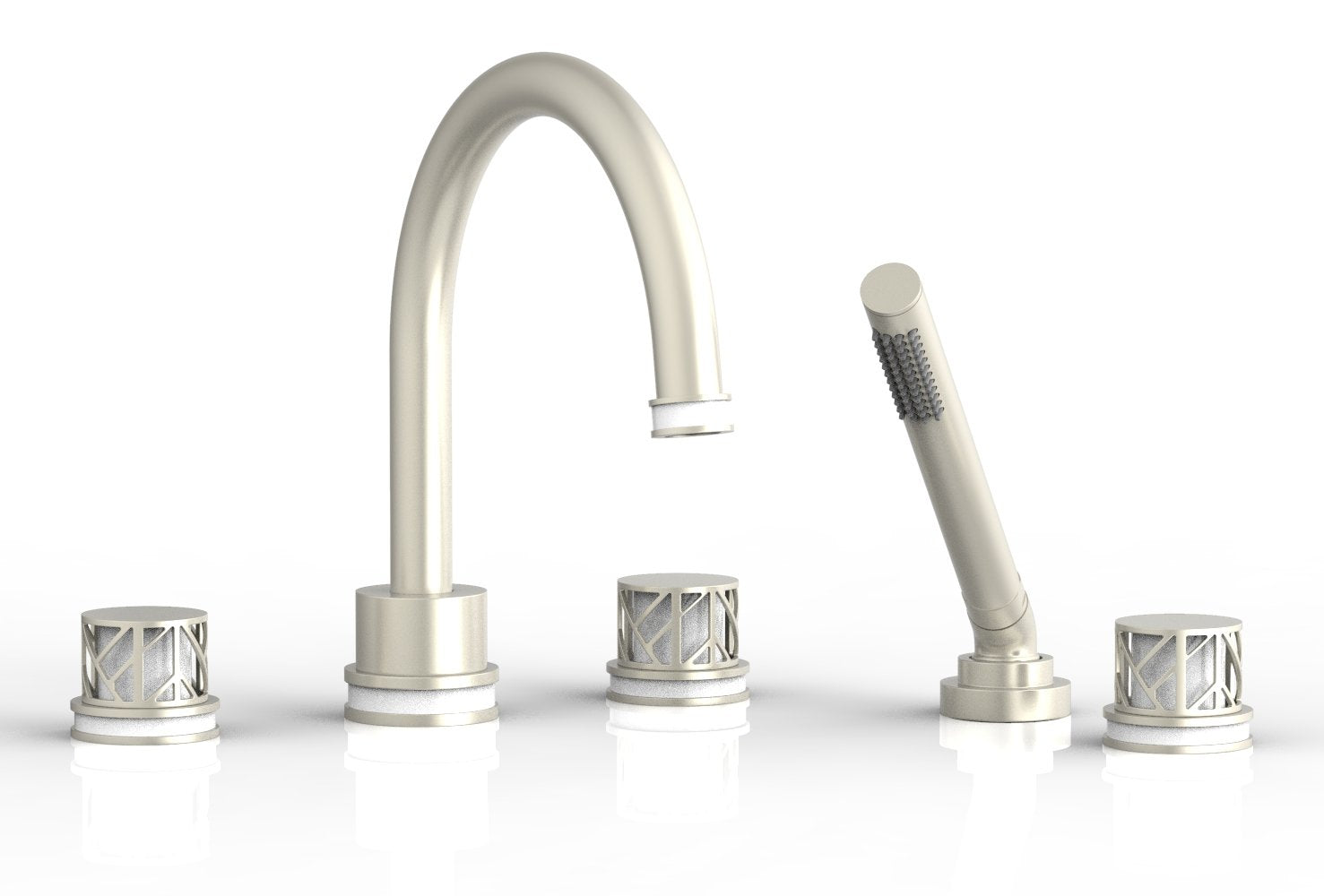 1-3/8" - Burnished Nickel - JOLIE Deck Tub Set with Hand Shower - Round Handles with "White" Accents 222-48 by Phylrich - New York Hardware