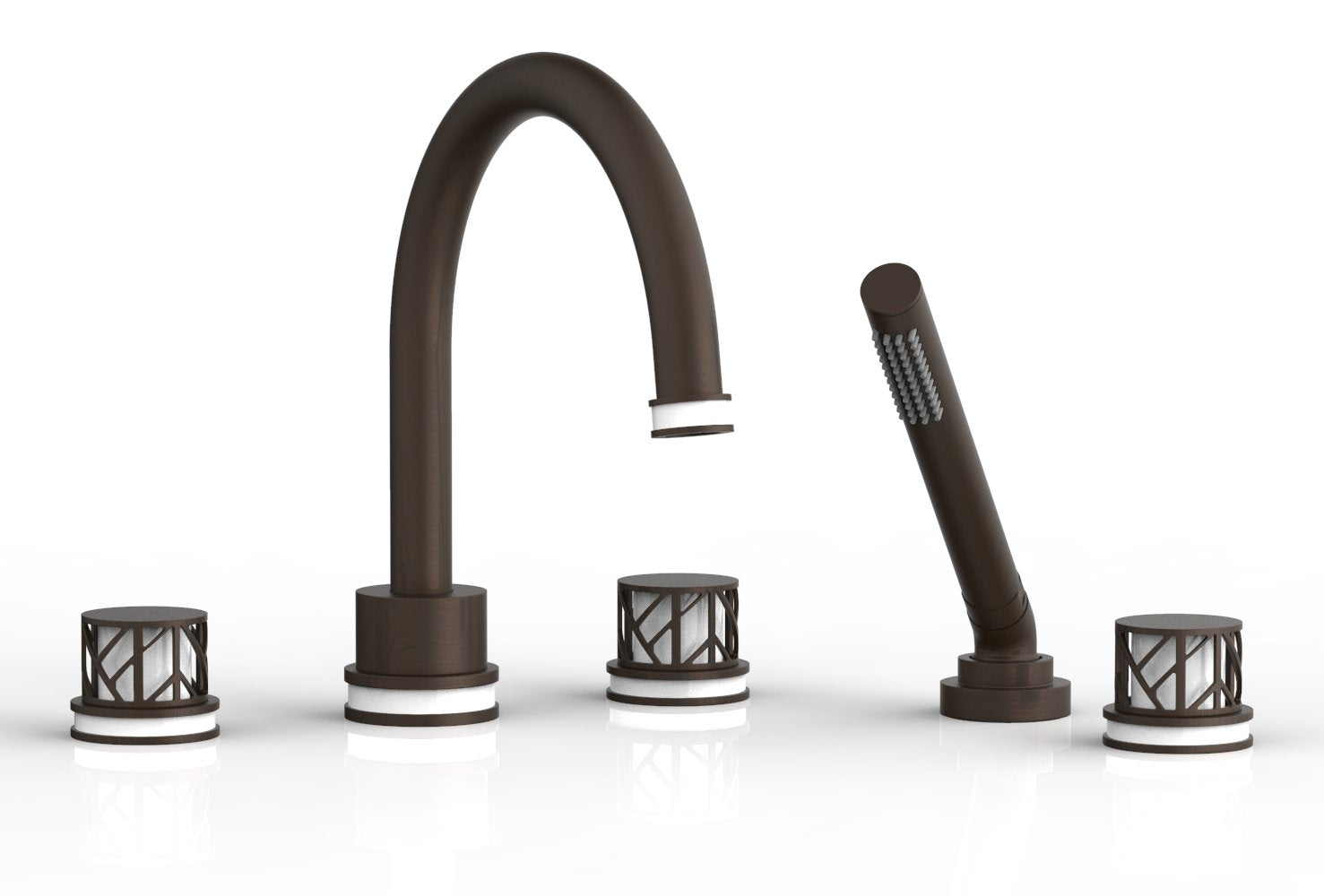 1-3/8" - Antique Bronze - JOLIE Deck Tub Set with Hand Shower - Round Handles with "White" Accents 222-48 by Phylrich - New York Hardware