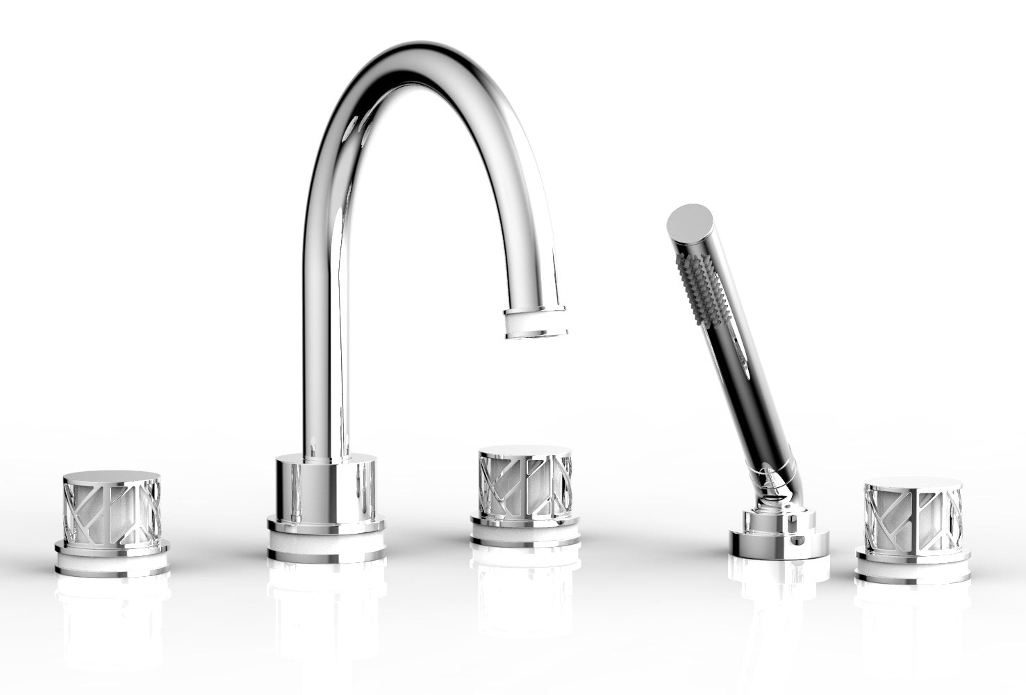 1-3/8" - Satin Brass - JOLIE Deck Tub Set with Hand Shower - Round Handles with "White" Accents 222-48 by Phylrich - New York Hardware