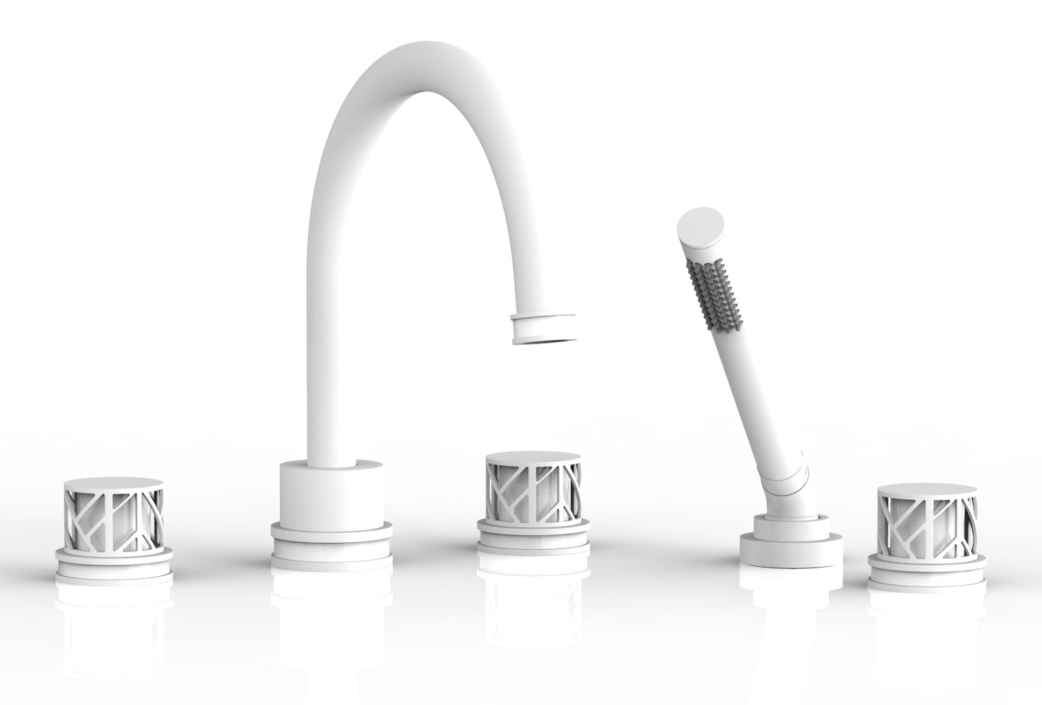 1-3/8" - Satin White - JOLIE Deck Tub Set with Hand Shower - Round Handles with "White" Accents 222-48 by Phylrich - New York Hardware