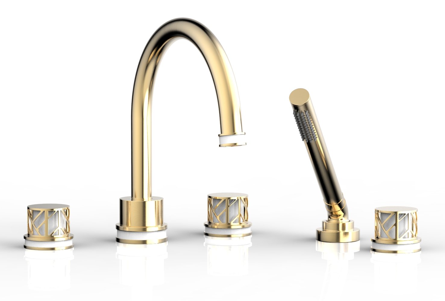 1-3/8" - Polished Nickel - JOLIE Deck Tub Set with Hand Shower - Round Handles with "White" Accents 222-48 by Phylrich - New York Hardware