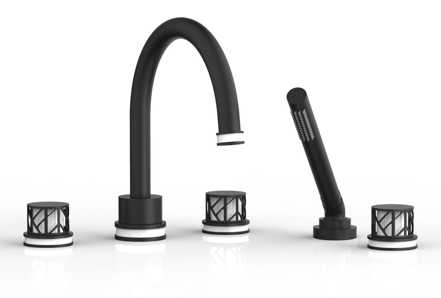 1-3/8" - Satin Nickel - JOLIE Deck Tub Set with Hand Shower - Round Handles with "White" Accents 222-48 by Phylrich - New York Hardware