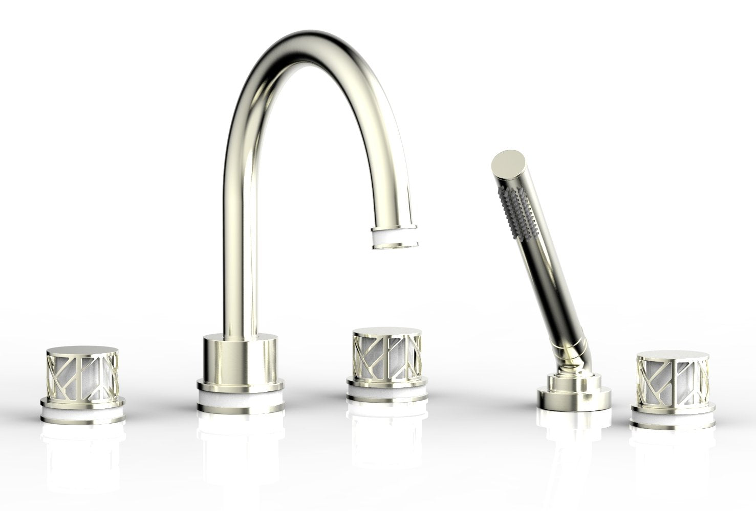 1-3/8" - Polished Brass - JOLIE Deck Tub Set with Hand Shower - Round Handles with "White" Accents 222-48 by Phylrich - New York Hardware