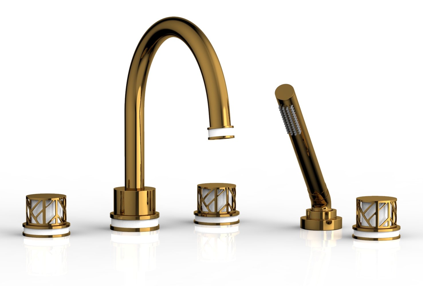 1-3/8" - Polished Chrome - JOLIE Deck Tub Set with Hand Shower - Round Handles with "White" Accents 222-48 by Phylrich - New York Hardware