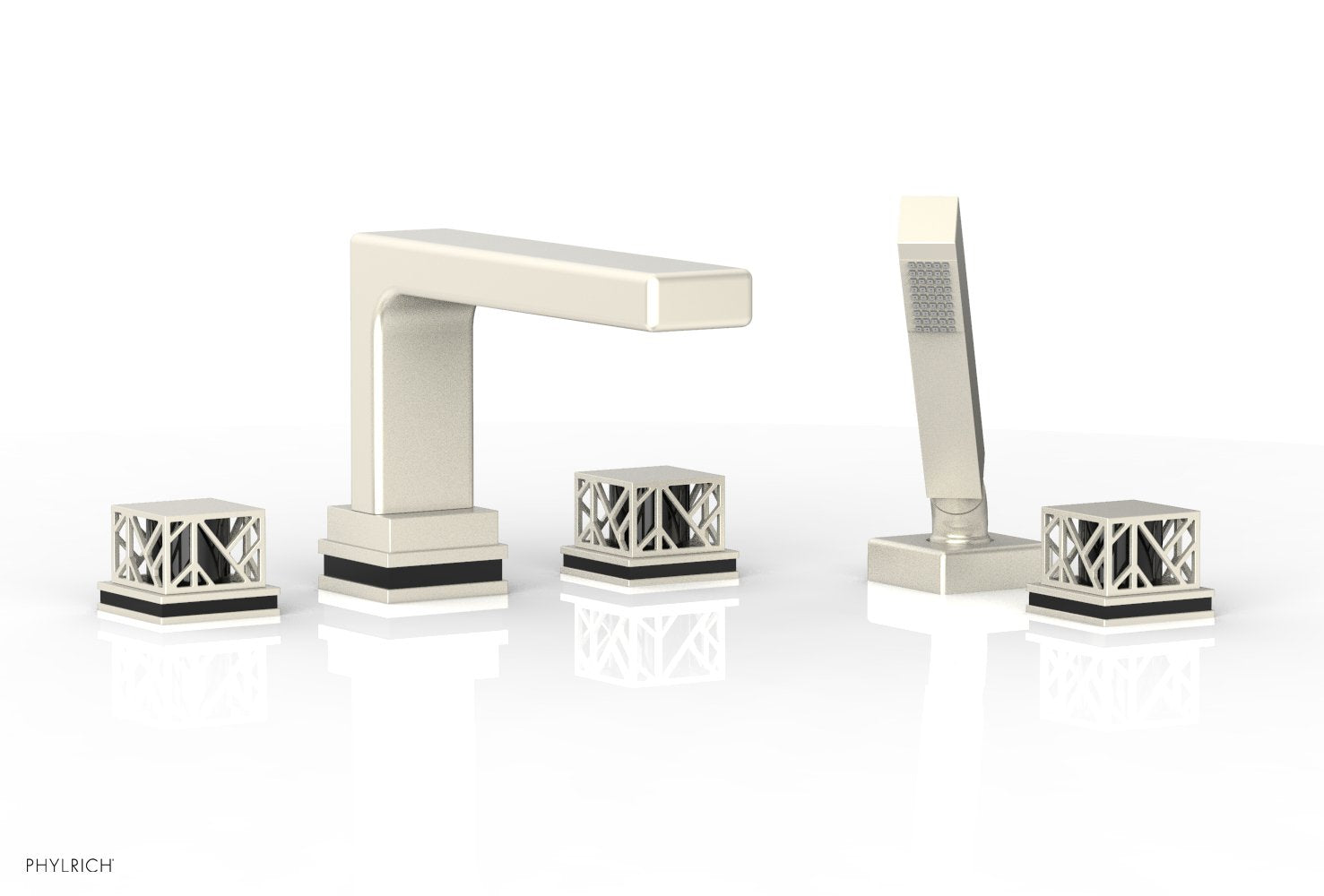 1-3/8" - Burnished Nickel - JOLIE Deck Tub Set with Hand Shower - Square Handles with "Black" Accents 222-49 by Phylrich - New York Hardware