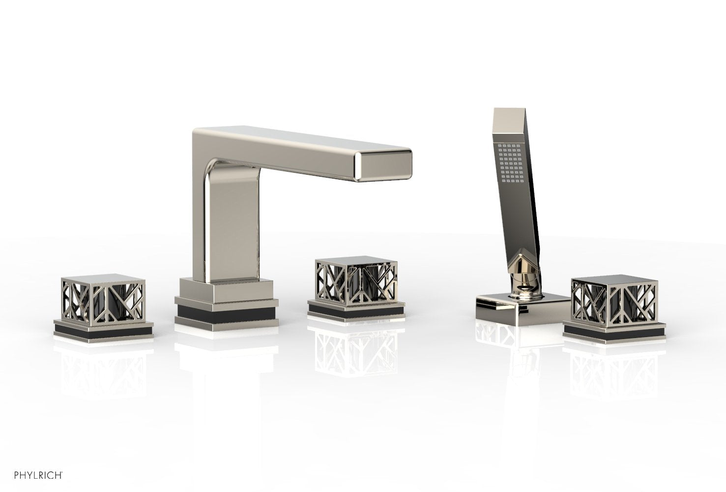 1-3/8" - Matte Black - JOLIE Deck Tub Set with Hand Shower - Square Handles with "Black" Accents 222-49 by Phylrich - New York Hardware