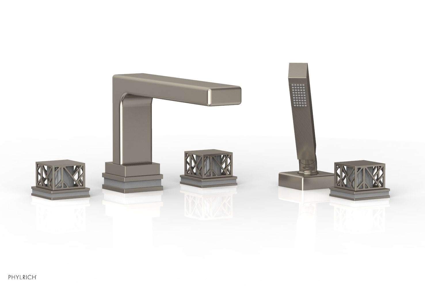 1-3/8" - Pewter - JOLIE Deck Tub Set with Hand Shower - Square Handles with "Grey" Accents 222-49 by Phylrich - New York Hardware