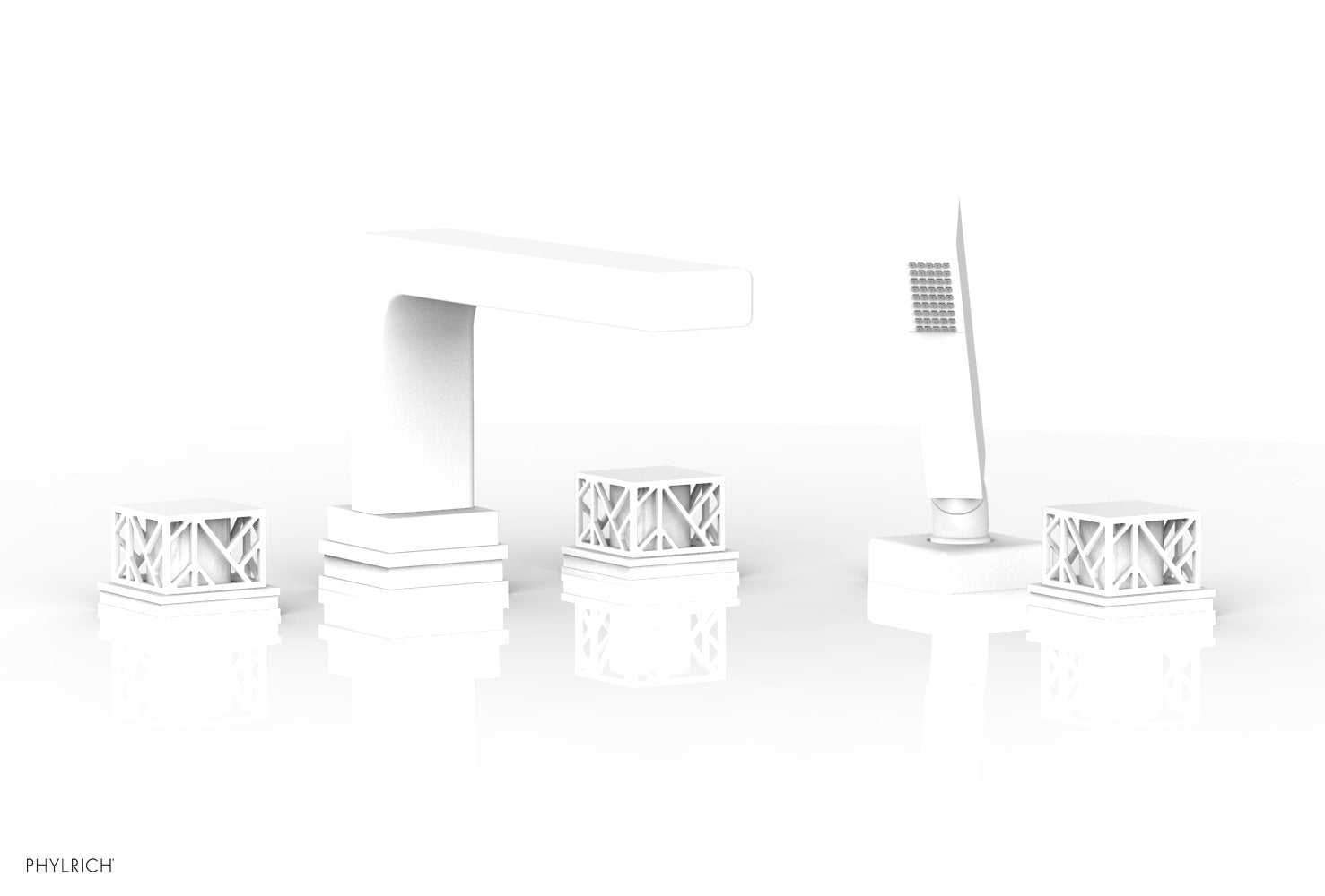 1-3/8" - Satin White - JOLIE Deck Tub Set with Hand Shower - Square Handles with "White" Accents 222-49 by Phylrich - New York Hardware