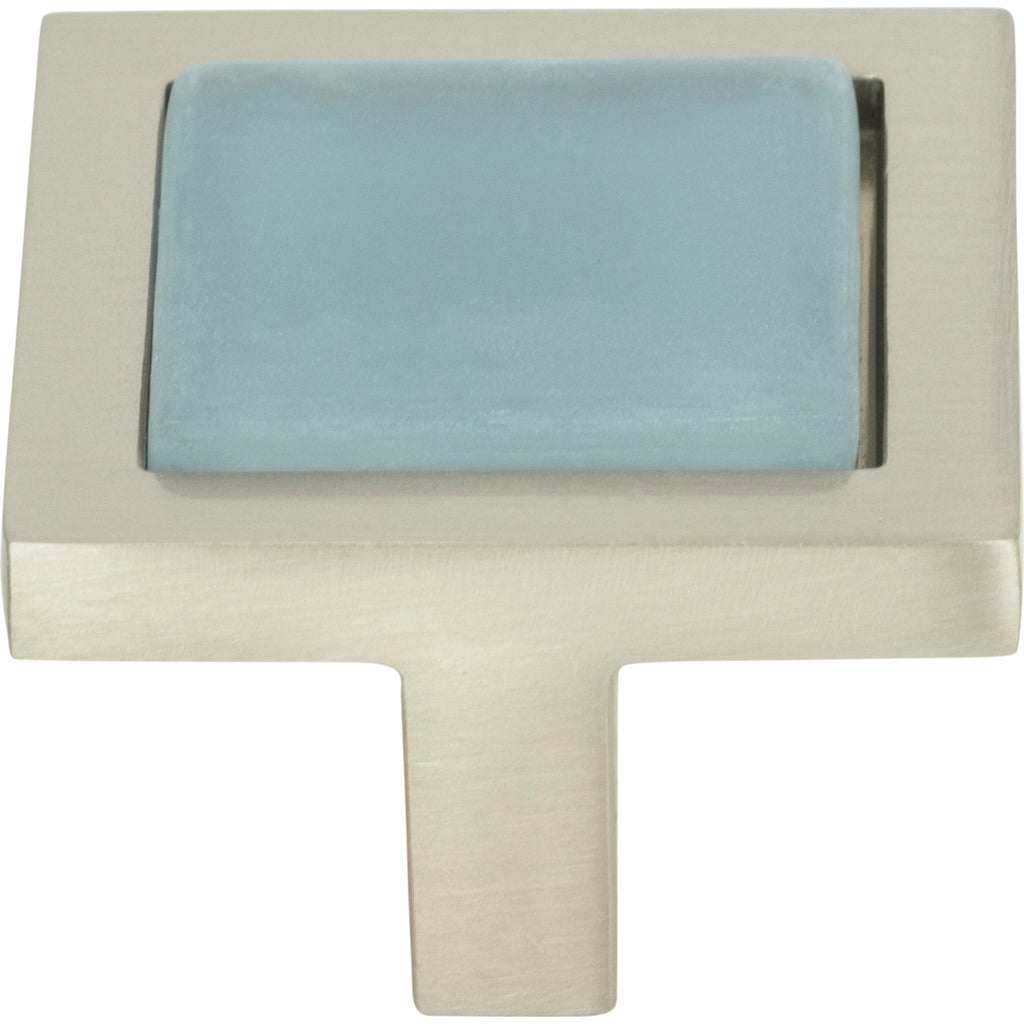 Spa Blue Square Knob by Atlas Brushed Nickel