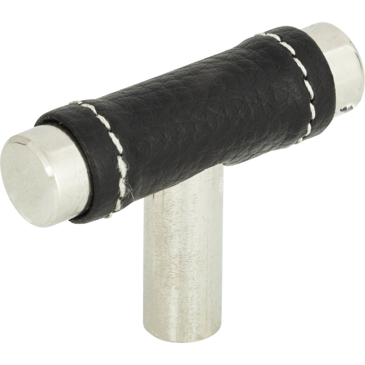 Atlas Zanzibar Black Leather Knob Polished Chrome / 1 7/8"