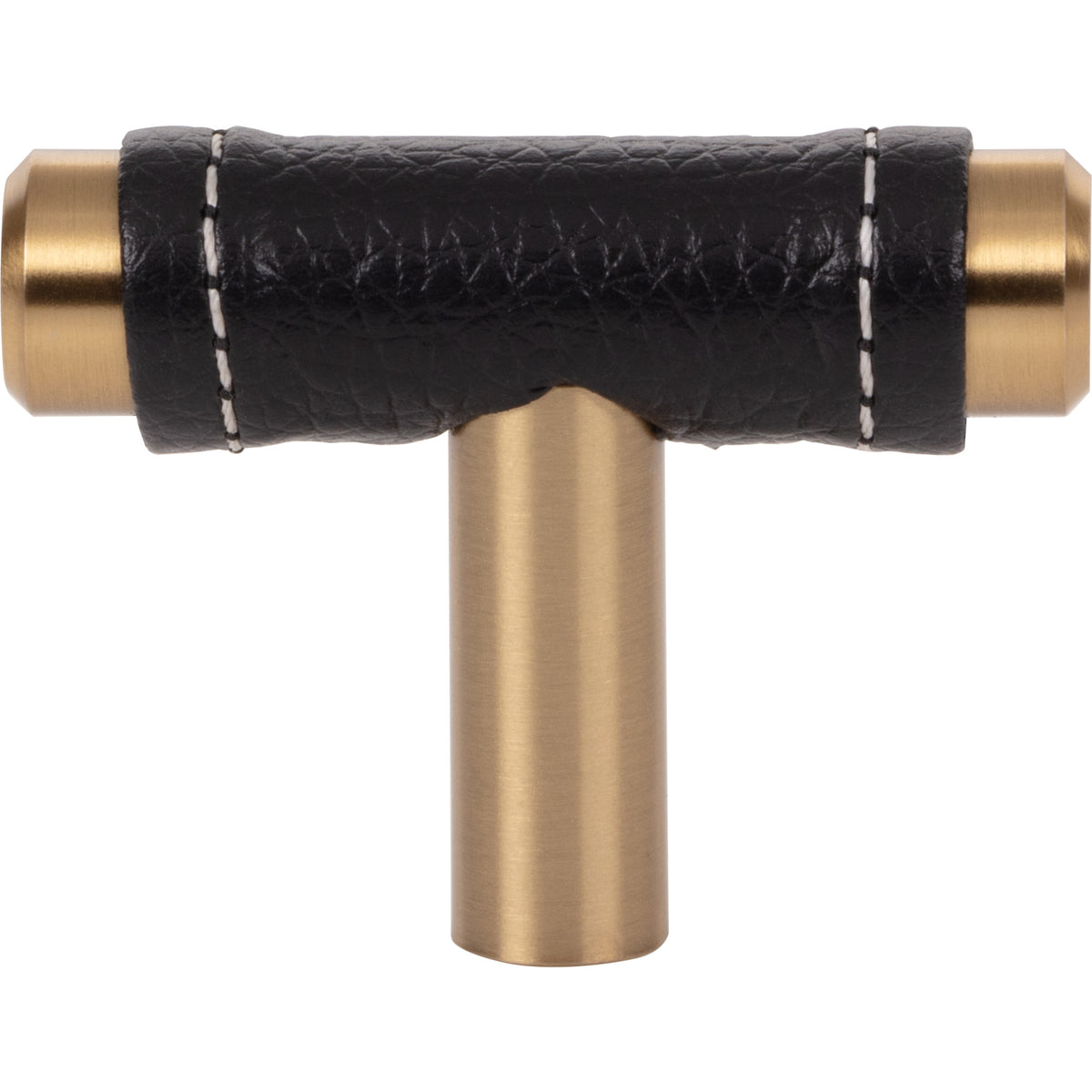 Atlas Zanzibar Black Leather Knob Warm Brass / 1 7/8"