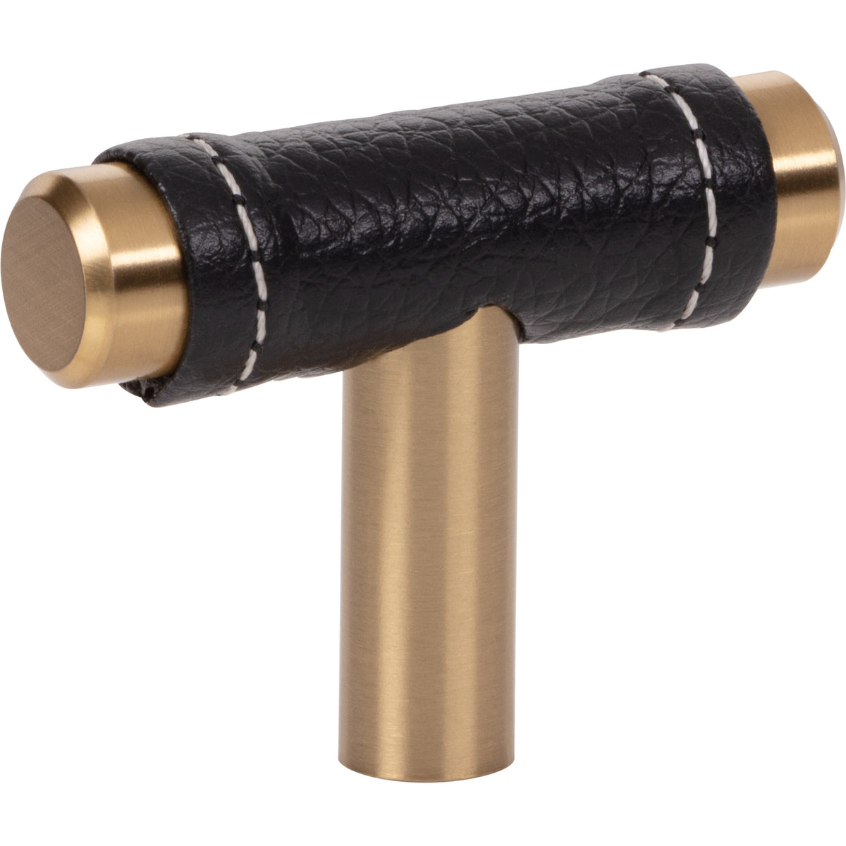 Atlas Zanzibar Black Leather Knob Warm Brass / 1 7/8"