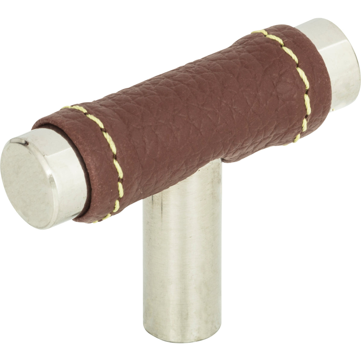 Atlas Zanzibar Brown Leather Knob Polished Chrome / 1 7/8"