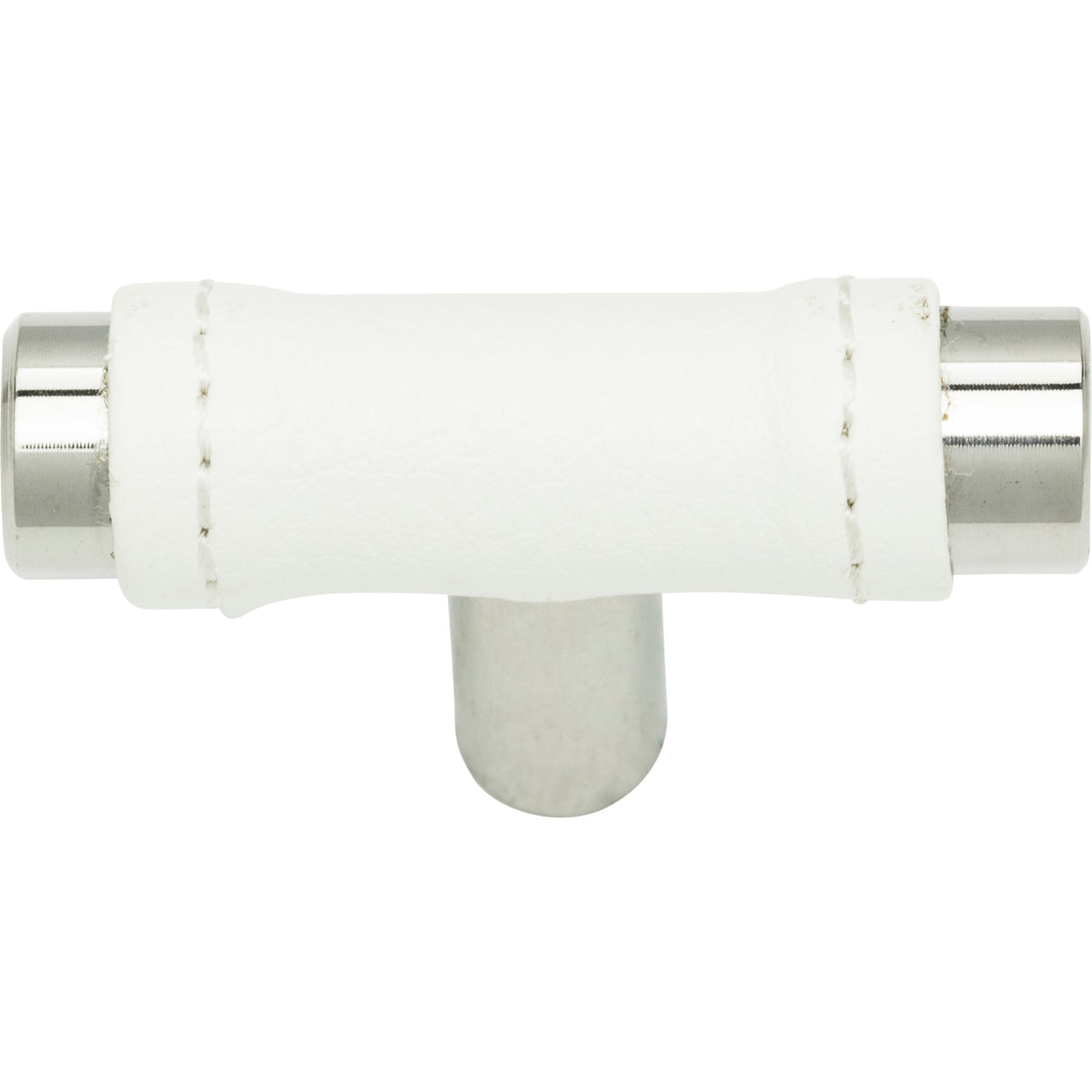 Atlas Zanzibar White Leather Knob Polished Chrome / 1 7/8"