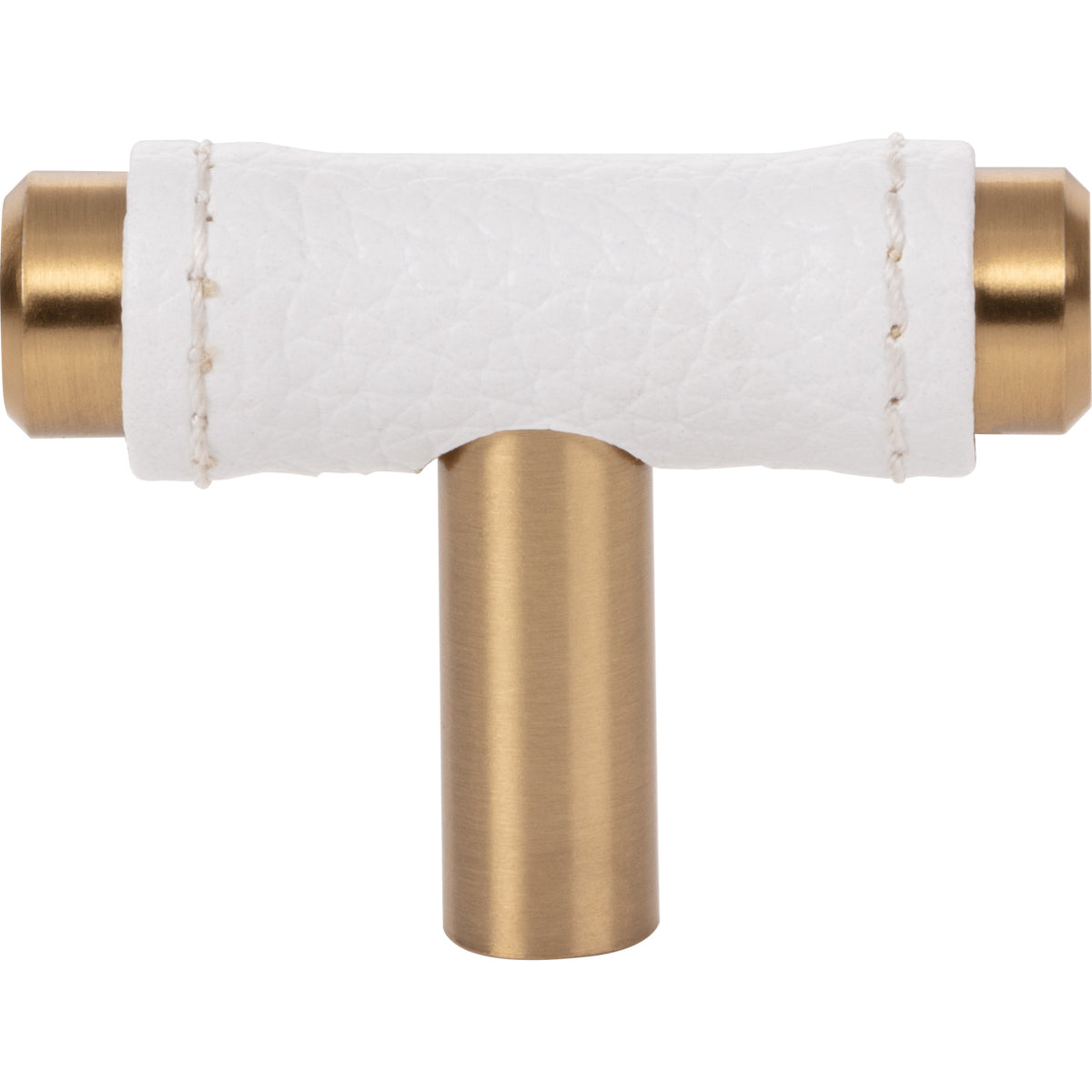 Atlas Zanzibar White Leather Knob Warm Brass / 1 7/8"