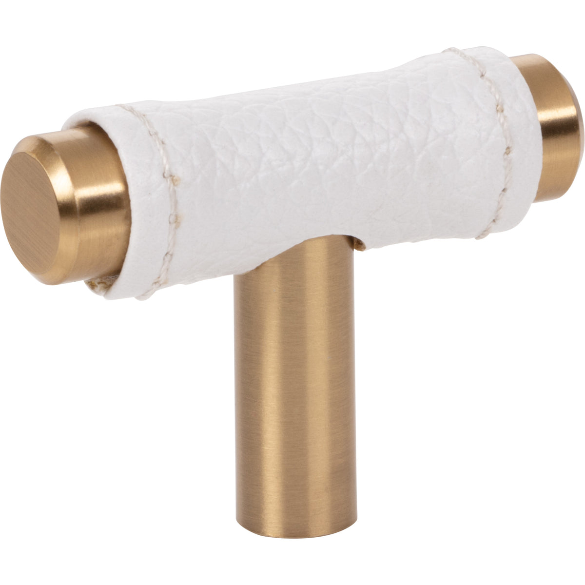 Atlas Zanzibar White Leather Knob Warm Brass / 1 7/8"