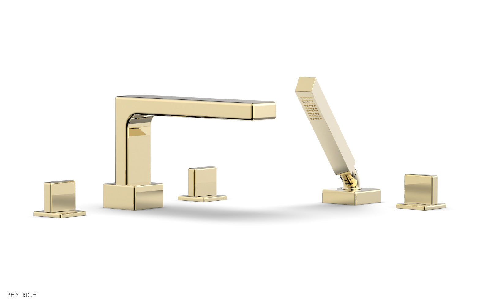 6-3/8" - Polished Brass Uncoated - MIX Deck Tub Set with Hand Shower - Blade Handles 290-48 by Phylrich - New York Hardware