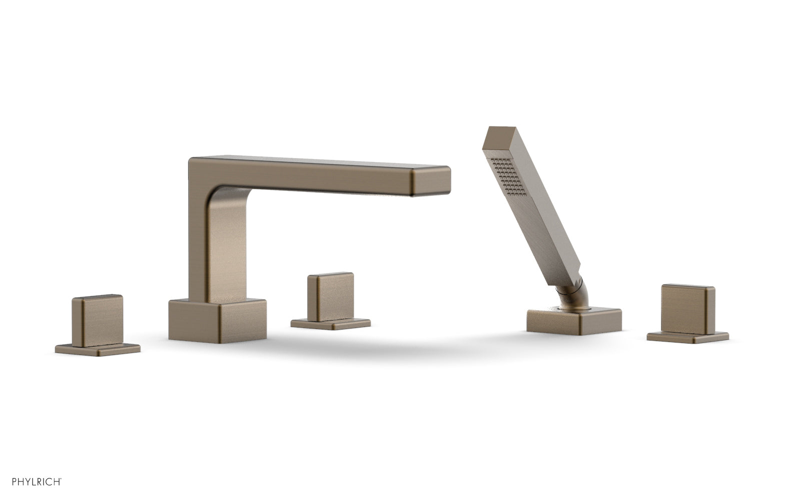 6-3/8" - Old English Brass - MIX Deck Tub Set with Hand Shower - Blade Handles 290-48 by Phylrich - New York Hardware