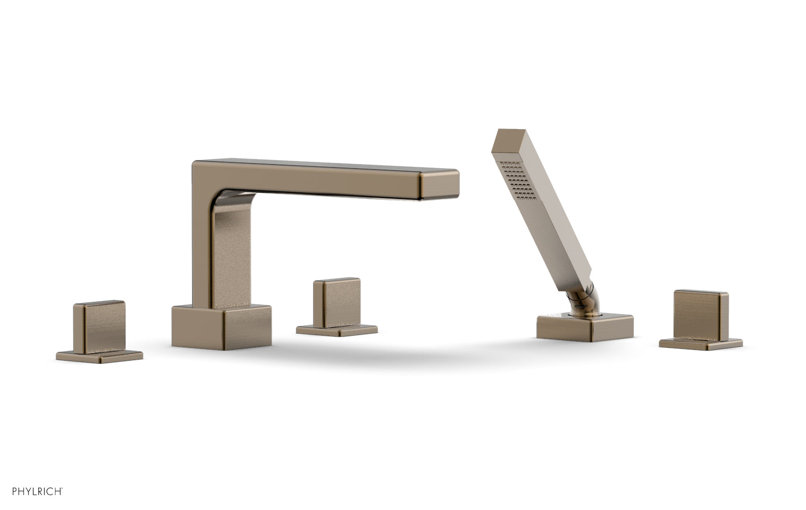 6-3/8" - Antique Brass - MIX Deck Tub Set with Hand Shower - Blade Handles 290-48 by Phylrich - New York Hardware