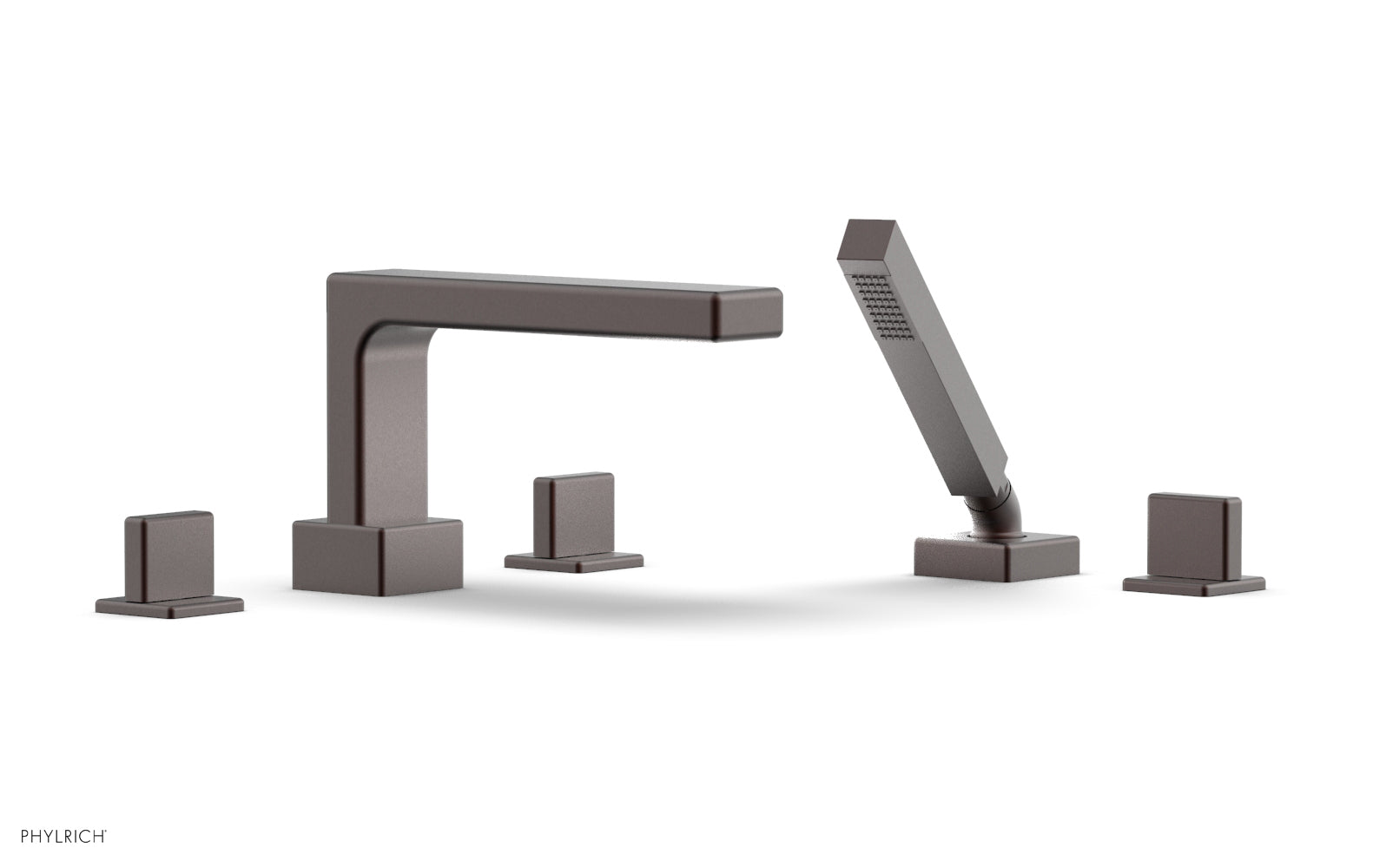 6-3/8" - Weathered Copper - MIX Deck Tub Set with Hand Shower - Blade Handles 290-48 by Phylrich - New York Hardware