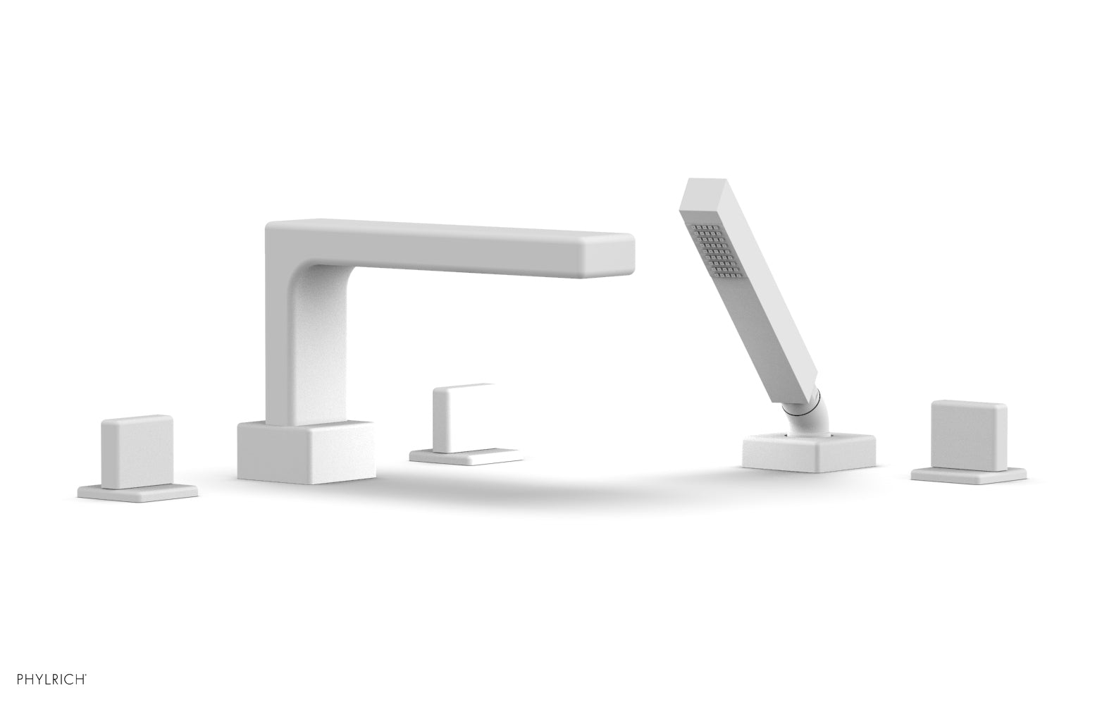 6-3/8" - Satin White - MIX Deck Tub Set with Hand Shower - Blade Handles 290-48 by Phylrich - New York Hardware