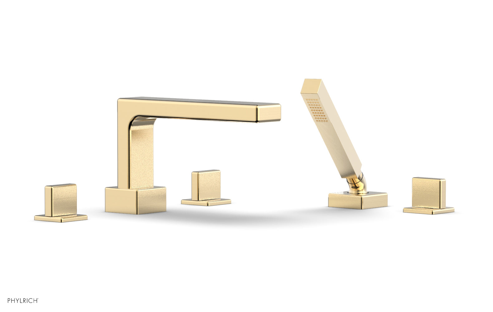 6-3/8" - Satin Brass - MIX Deck Tub Set with Hand Shower - Blade Handles 290-48 by Phylrich - New York Hardware