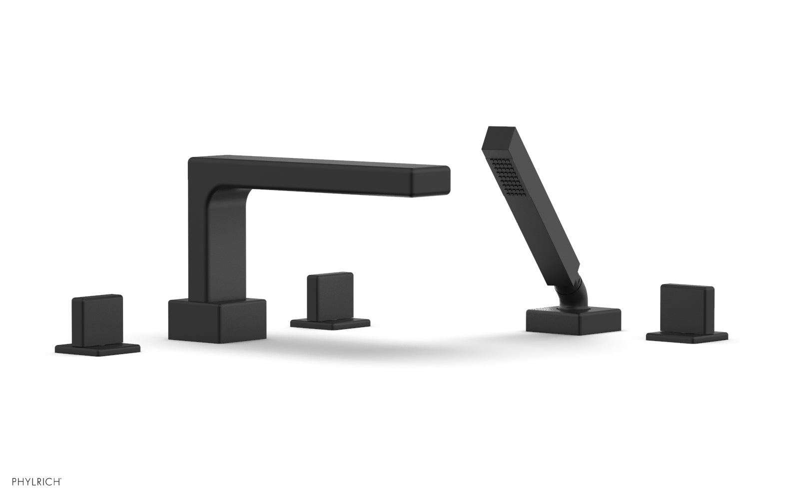 6-3/8" - Matte Black - MIX Deck Tub Set with Hand Shower - Blade Handles 290-48 by Phylrich - New York Hardware