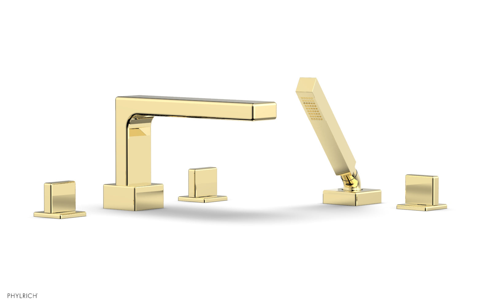 6-3/8" - Polished Brass - MIX Deck Tub Set with Hand Shower - Blade Handles 290-48 by Phylrich - New York Hardware