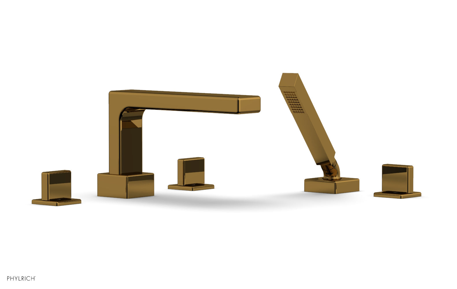 6-3/8" - French Brass - MIX Deck Tub Set with Hand Shower - Blade Handles 290-48 by Phylrich - New York Hardware