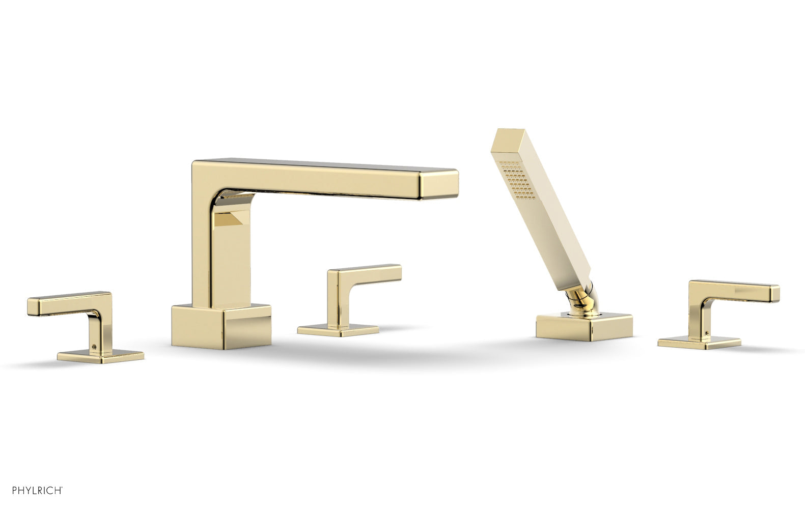 6-3/8" - Polished Brass Uncoated - MIX Deck Tub Set with Hand Shower - Lever Handles 290-49 by Phylrich - New York Hardware