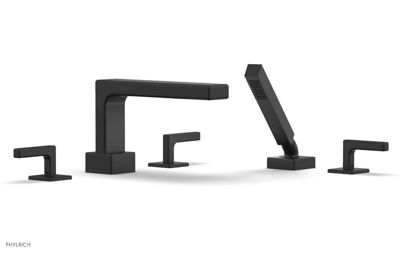 6-3/8" - Matte Black - MIX Deck Tub Set with Hand Shower - Lever Handles 290-49 by Phylrich - New York Hardware