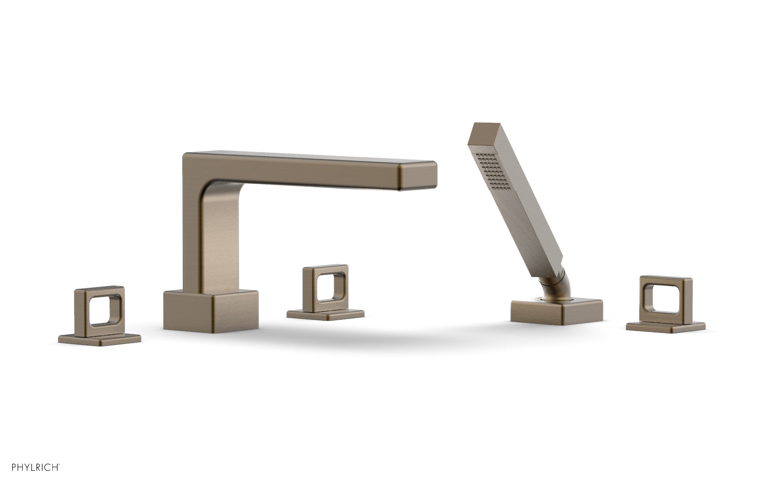 6-3/8" - Old English Brass - MIX Deck Tub Set with Hand Shower - Ring Handles 290-50 by Phylrich - New York Hardware