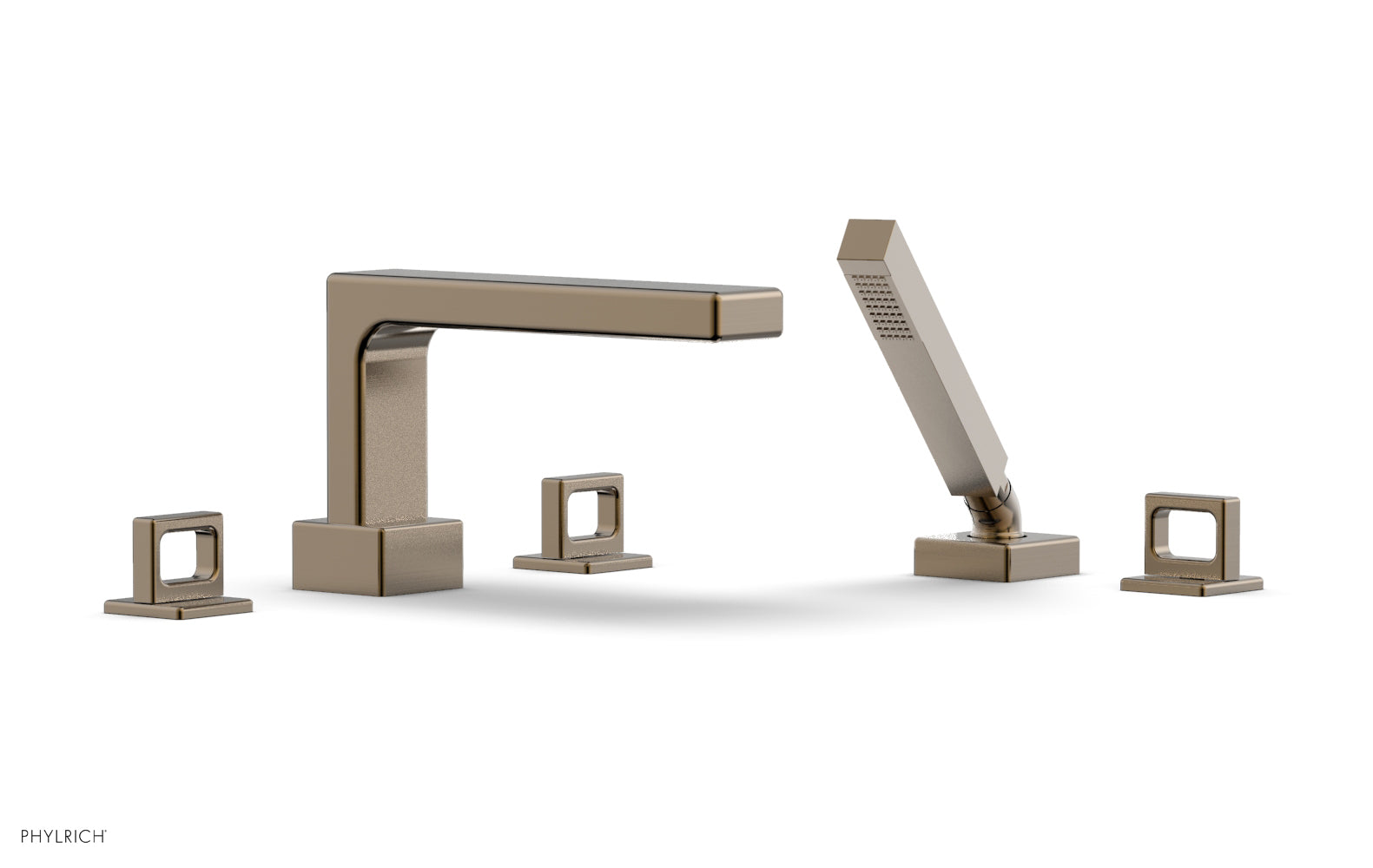 6-3/8" - Antique Brass - MIX Deck Tub Set with Hand Shower - Ring Handles 290-50 by Phylrich - New York Hardware