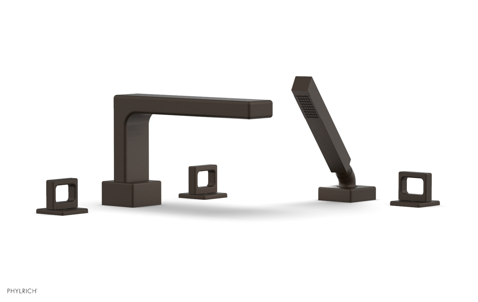 6-3/8" - Antique Bronze - MIX Deck Tub Set with Hand Shower - Ring Handles 290-50 by Phylrich - New York Hardware