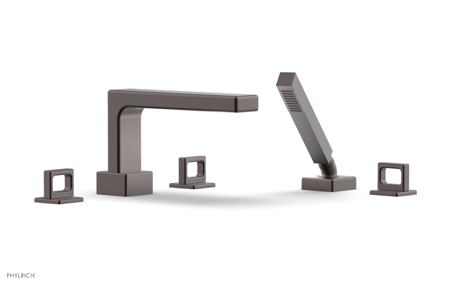 6-3/8" - Weathered Copper - MIX Deck Tub Set with Hand Shower - Ring Handles 290-50 by Phylrich - New York Hardware