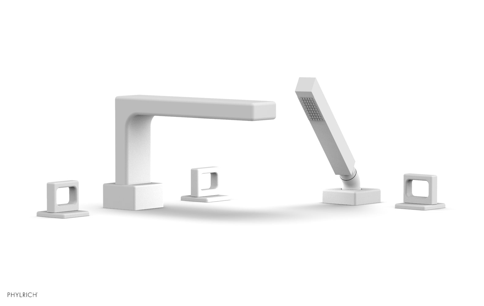 6-3/8" - Satin White - MIX Deck Tub Set with Hand Shower - Ring Handles 290-50 by Phylrich - New York Hardware