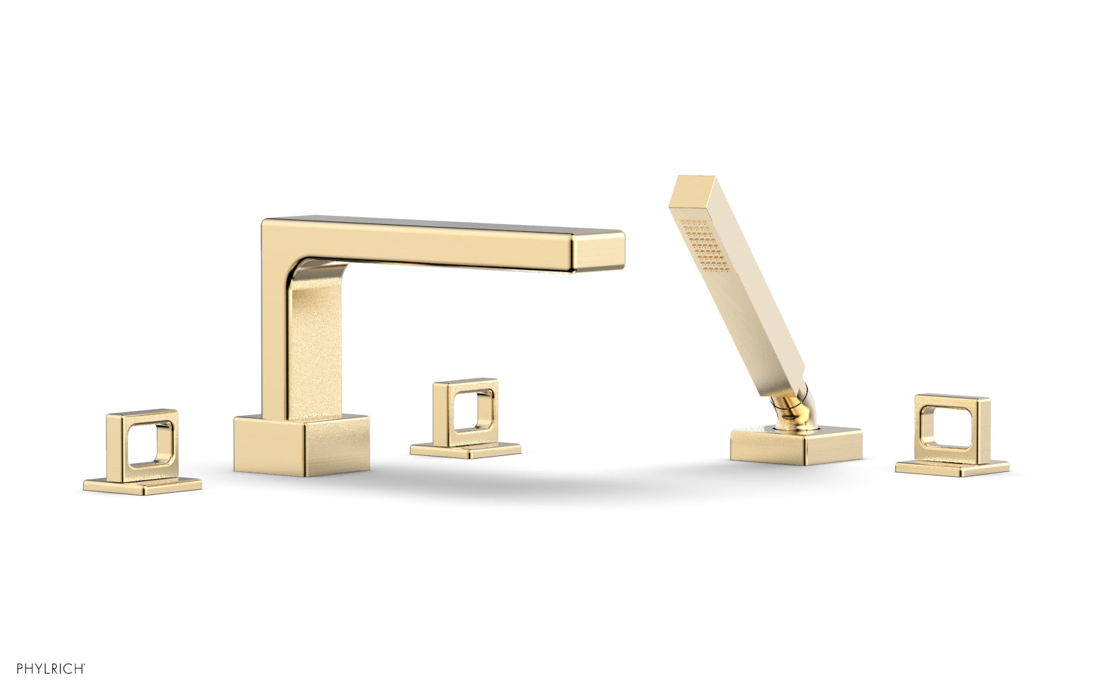 6-3/8" - Satin Brass - MIX Deck Tub Set with Hand Shower - Ring Handles 290-50 by Phylrich - New York Hardware