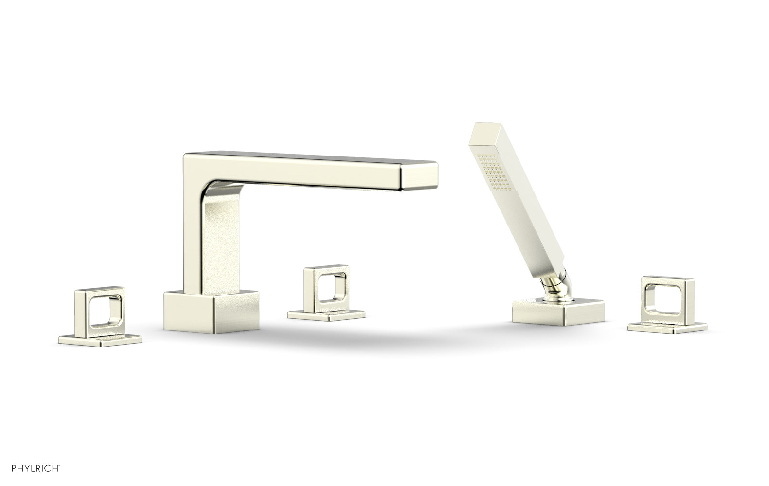 6-3/8" - Satin Nickel - MIX Deck Tub Set with Hand Shower - Ring Handles 290-50 by Phylrich - New York Hardware