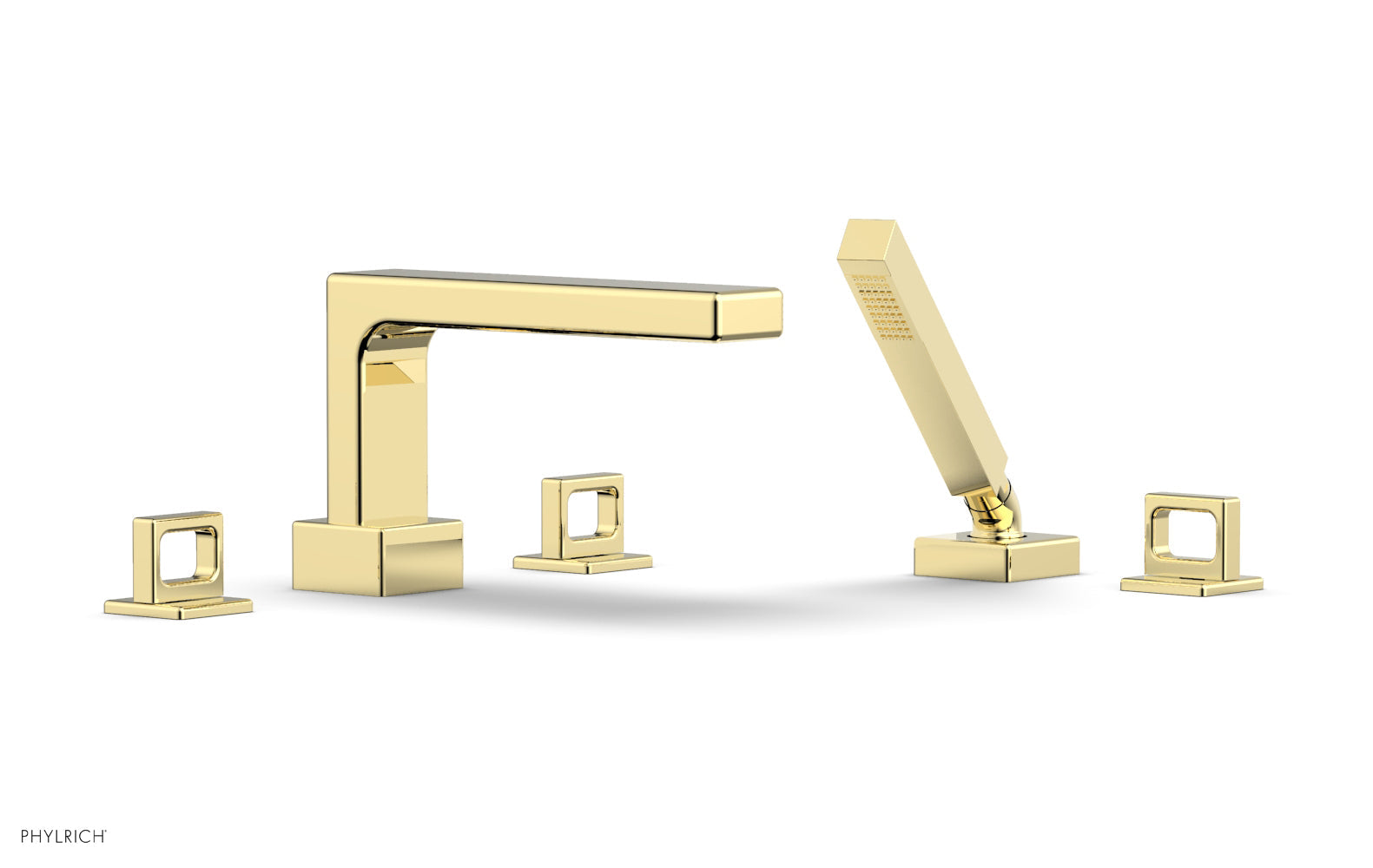 6-3/8" - Polished Brass - MIX Deck Tub Set with Hand Shower - Ring Handles 290-50 by Phylrich - New York Hardware